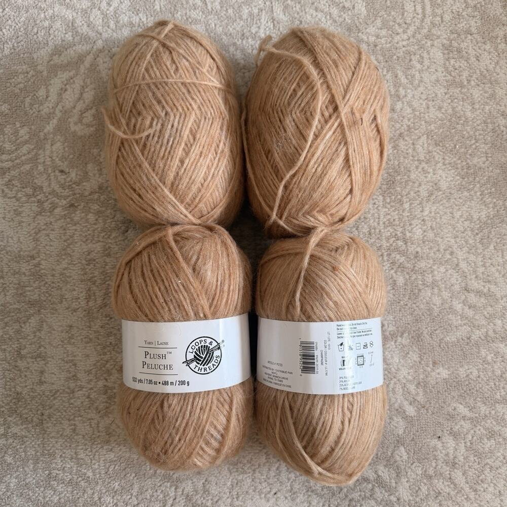 Loops & Threads Woolike Yarn 5 Bulky Champagne Color Lot of 4 Skeins